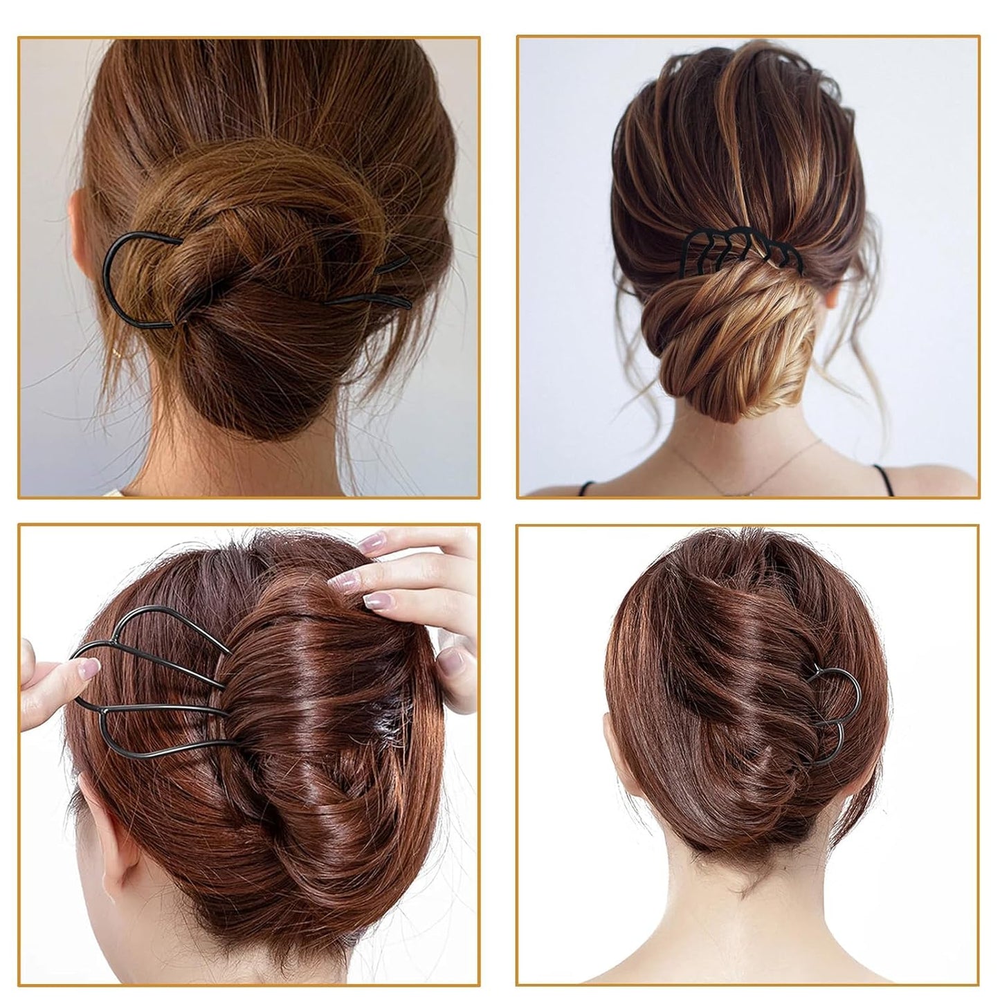 12 Pieces Hair Side Combs Metal Hair Fork Clip French Twist Comb Updo Hair Stick, U-Shape Teeth Styling Tools Messy Bun Maker Vintage Hairstyle Hair Pins Hair Accessories for Women and Girls