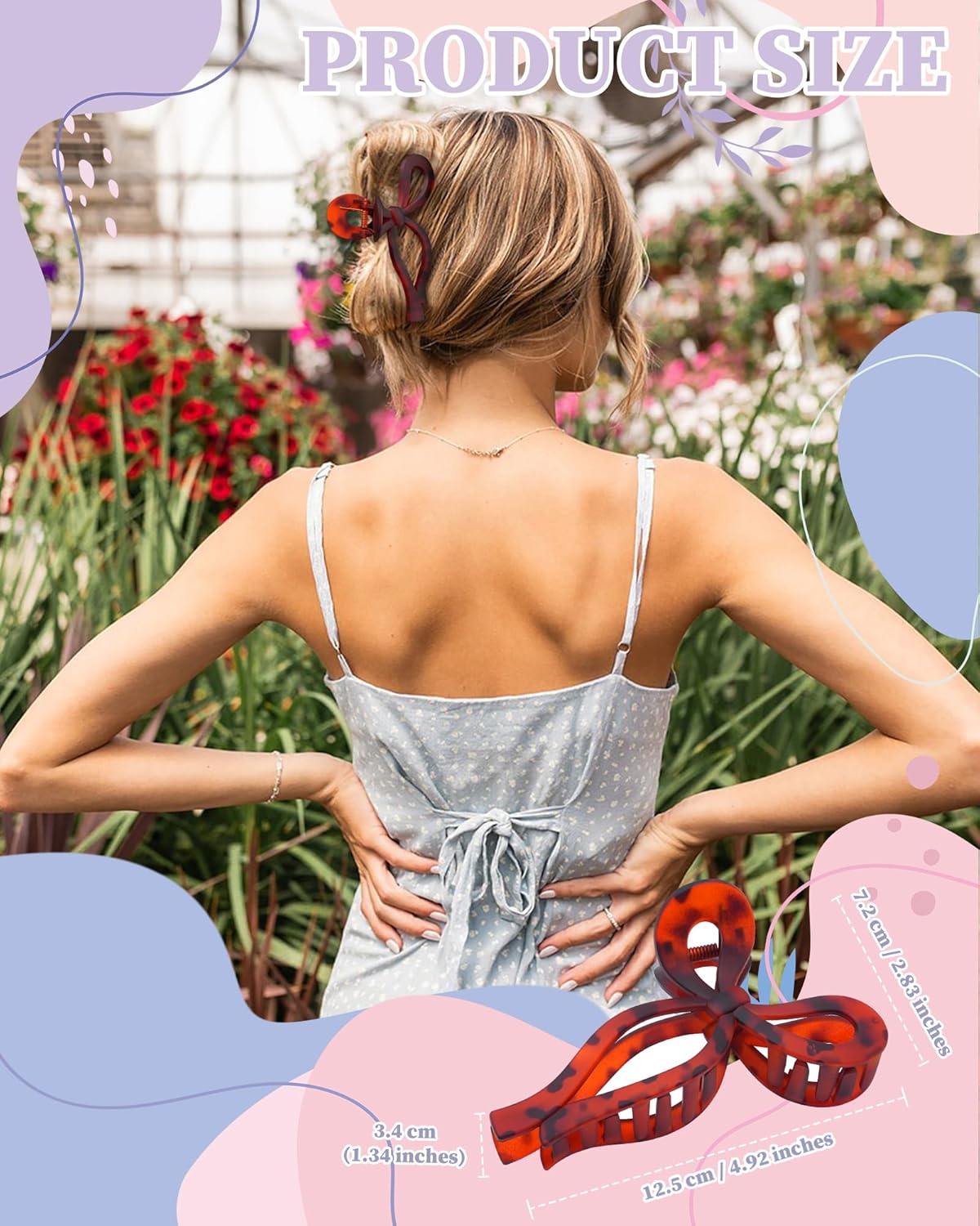 4 PCS Bow Hair Clips Bow Claw Clip for Women Nonslip Large Hair Claw Clips for Thin and Thick Hair Strong Hold Hair Bows (Black+Leopard Print (Light Brown+Dark Brown))