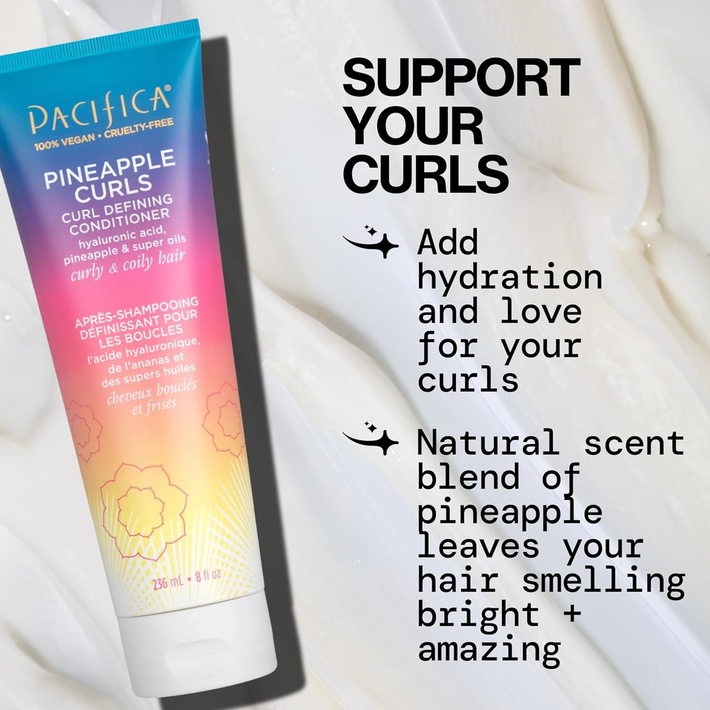 Pacifica Beauty, Pineapple Curls Defining Natural Conditioner, For Curly, Coily and Textured Hair Types, Pineapple Scent, Sulfate Free and Silicone Free, 100% Vegan and Cruelty Free