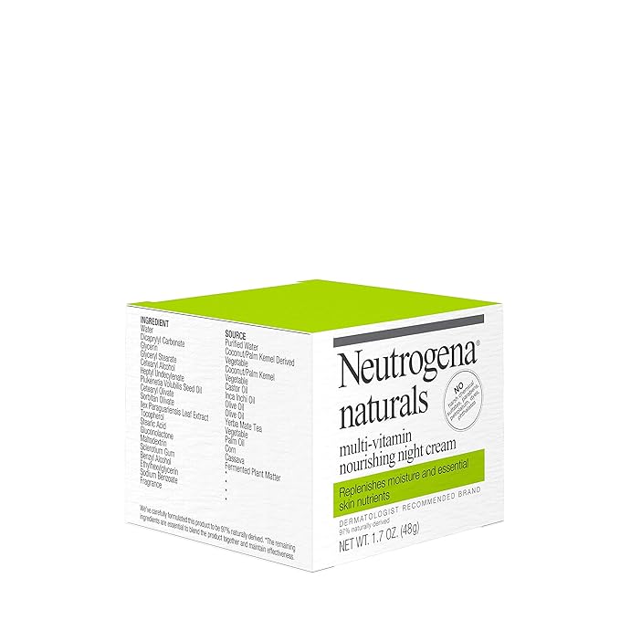 Neutrogena Naturals Multi-Vitamin Moisturizing & Nourishing Night Face Cream with Antioxidant Bionutrients & Vitamins B, C & E, Non-Comedogenic & Sulfate-, Paraben-, Phthalate- & Dye-Free, 1.7 oz
