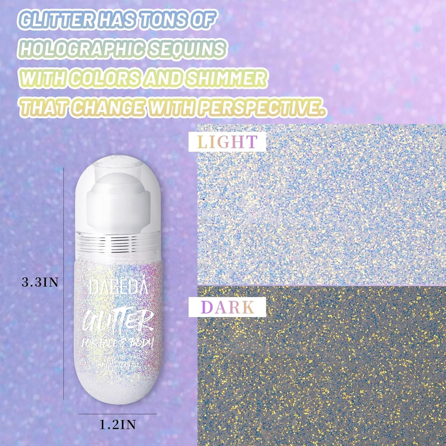 DAGEDA Body Glitter Gel, Roll-on Face Glitter for Mermaid Makeup Festival Rave Accessories, Holographic Hair Glitter Gel,Body Shimmer Halloween Makeup for Rave Party(Ocean Glow)