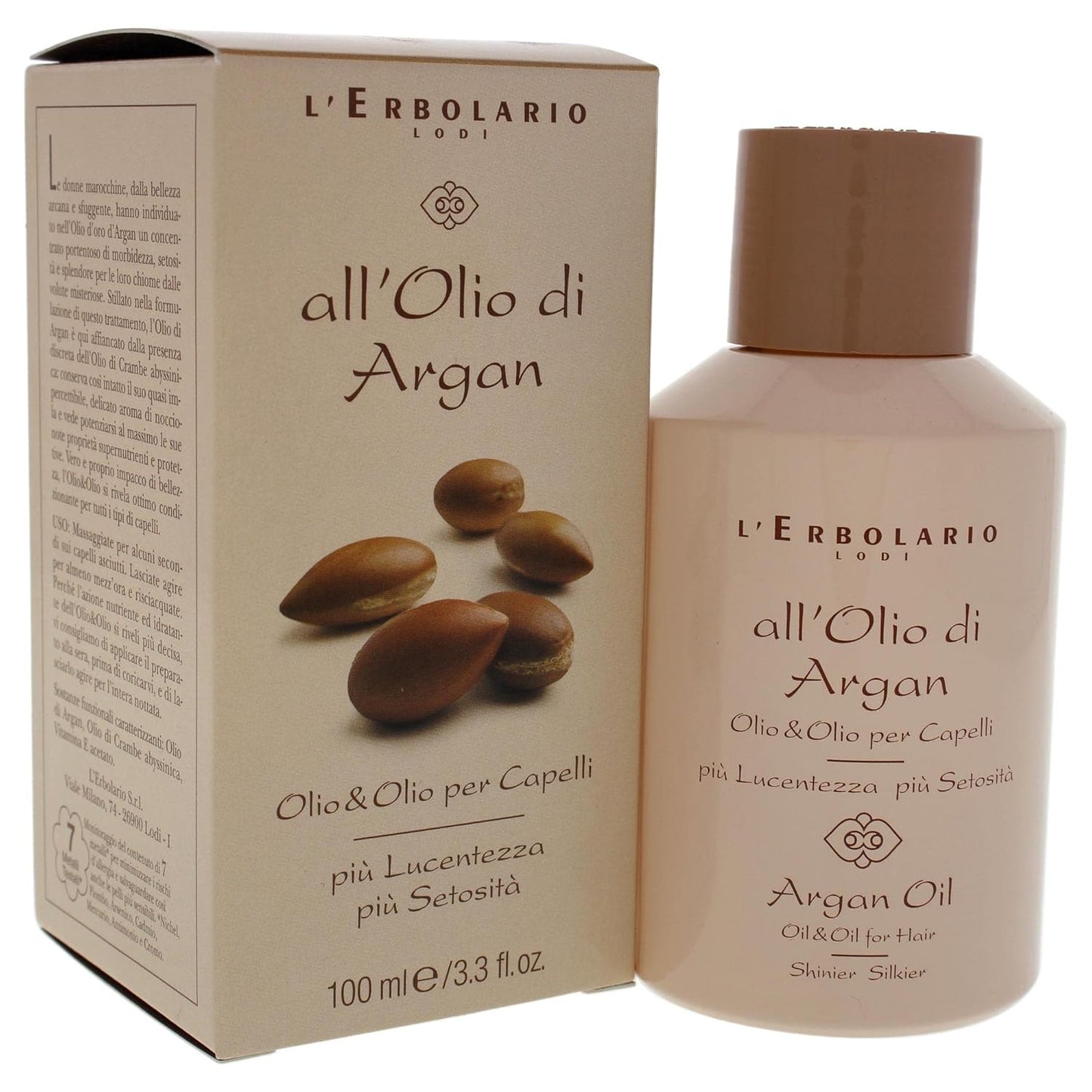 L'Erbolario Argan Oil for Hair - Deeply Conditioning Hair Oil for Frizz Control - Nourishes and Adds Shine - Enhances Softness and Silkiness - 3.3 oz