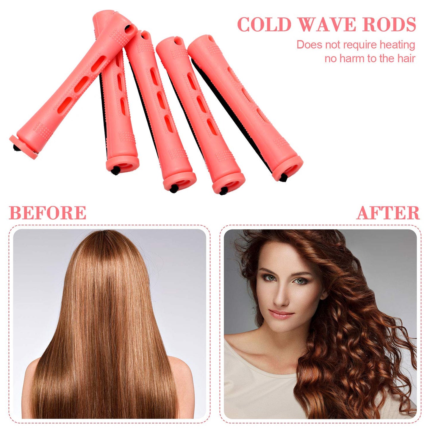 48 Pieces Hair Perm Rods Short Cold Wave Rods Plastic Perming Irons Hair Curling Rollers Curlers with Steel Pintail Comb Rat Tail Comb for Hairdressing Styling Supplies(0.51 Inch,Pink)