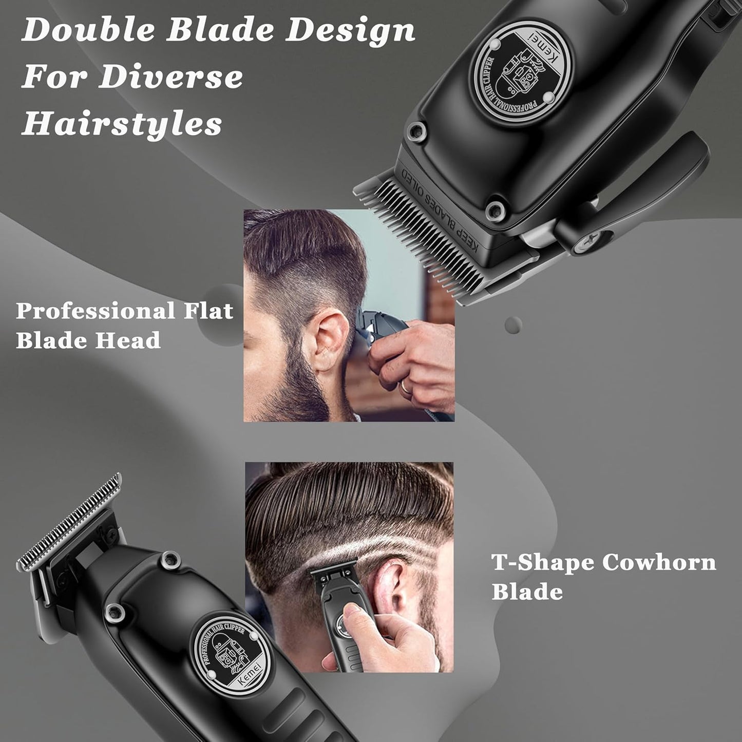 KEMEI 1827 Professional Hair Clippers for Men, Electric Beard Trimmer with Zero Gap T-Blade, Cordless Clippers and Trimmers Set with LED Display for Mens Gifts