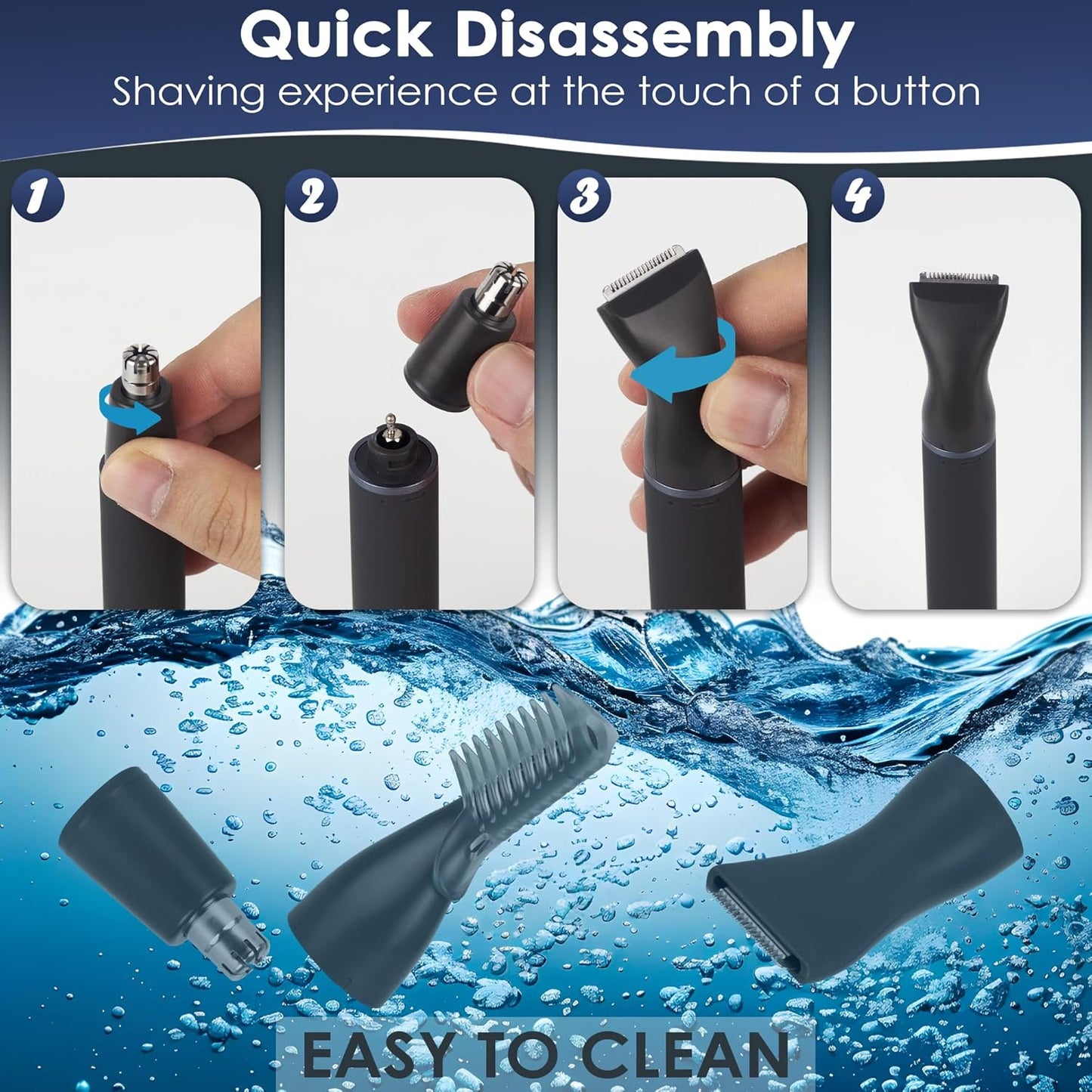 Nose and Ear Hair Trimmer for Men, Rechargeable 3 in 1 Hair Trimmers for Nose Ear Eyebrow & Body Detail Hair Removal, No Pull No Snag Men's Grooming with High Speed, 3 Heads