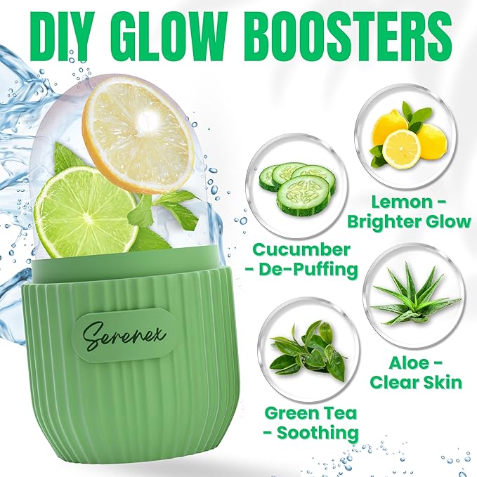 Ice Cube Roller for Face, Eyes & Neck – Silicone Ice Face Roller for Puffiness, Redness, Migraines & Eye Bags – Skin Tightening, Rejuvenation & Cryotherapy Massage Tool for Beauty & Skincare