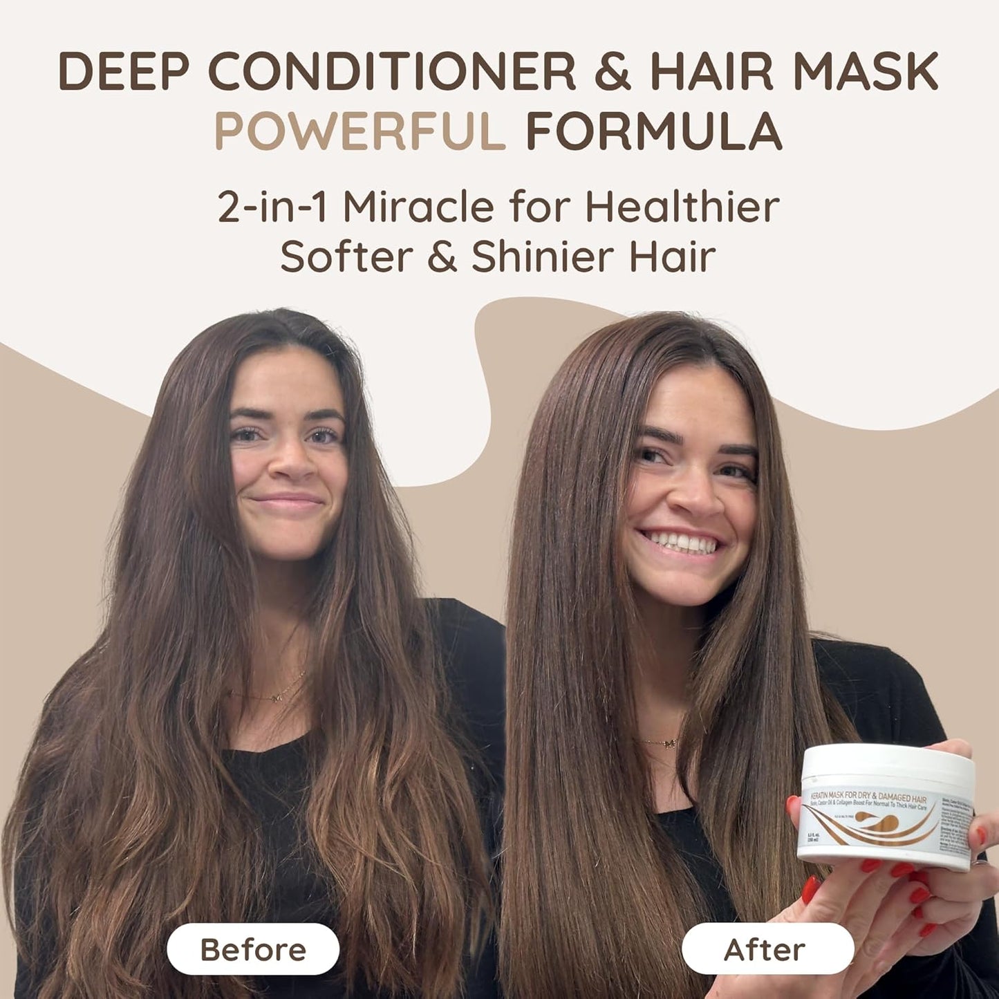 VITAMINS hair cosmetics Keratin Hair Mask Deep Conditioner for Dry Damaged Hair - Biotin, Collagen & Castor Oil Deep Conditioning, Repairs Split Ends & Restores Shine - For Thick Locks