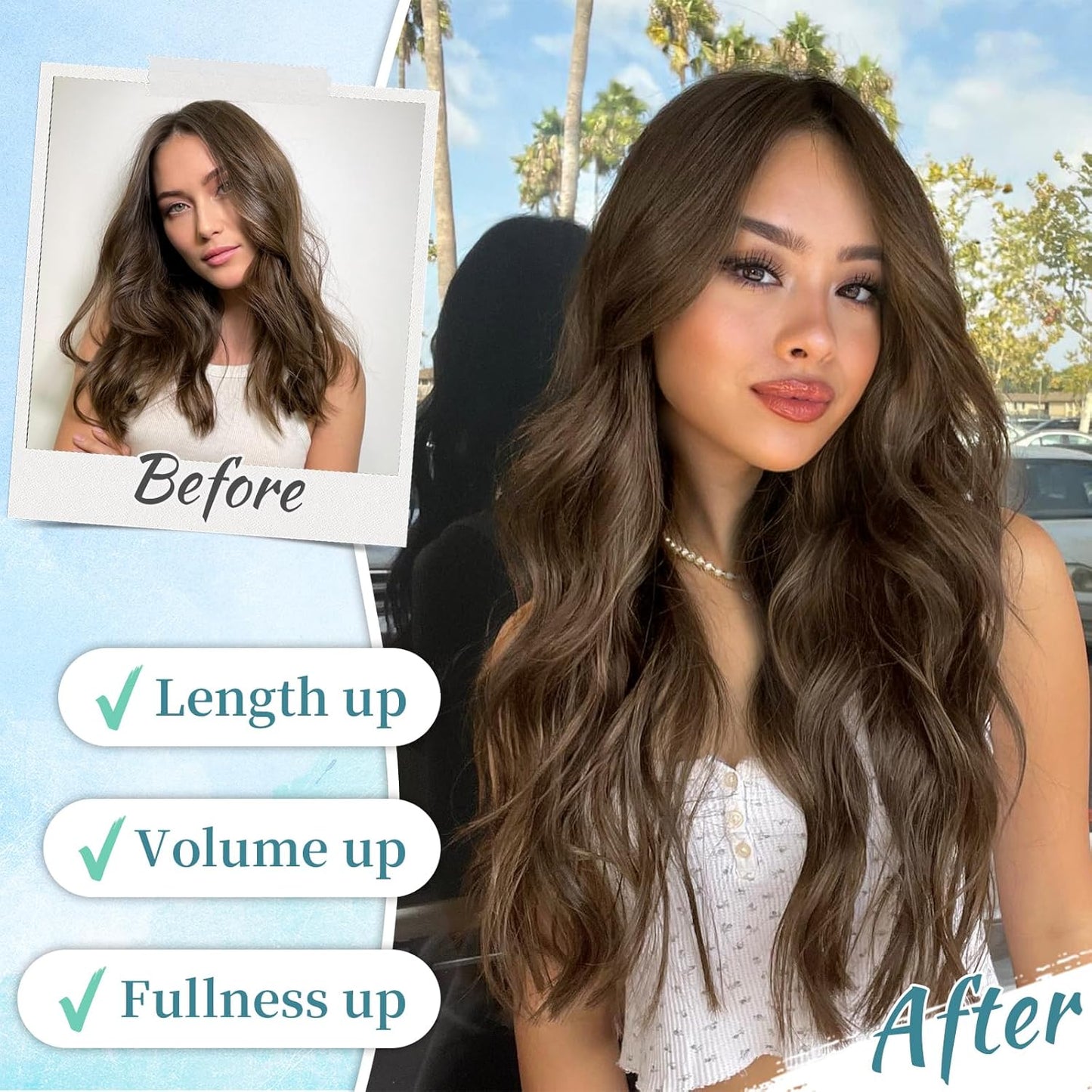 KooKaStyle Clip in Hair Extensions 4PCS Long Wavy Medium Brown Thick Hairpieces for Women Weft Natural Synthetic 20 Inch Daily Use