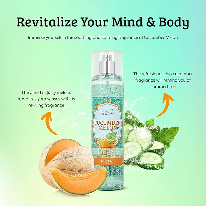 Home Spa Gift 10oz Deep Moisturizing Fragrance Body Lotion & 8 oz. Fine Fragrance Body Mist Set Luxury Self-Care Combo for Women and Girls (Cucumber Melon) Mother’s Day Gift for Mom