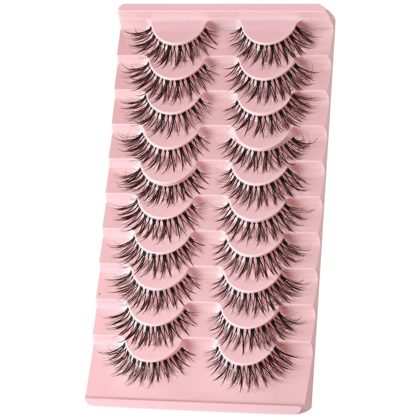 FARRED False Eyelashes Cat Eye Lashes Natural Fake Strip Eyelashes Invisible Band Mink Eyelash Strips Wispy Full Volume Pack 10 Pairs 8-14 mm Short Demi Wispies Pestañas Postizas