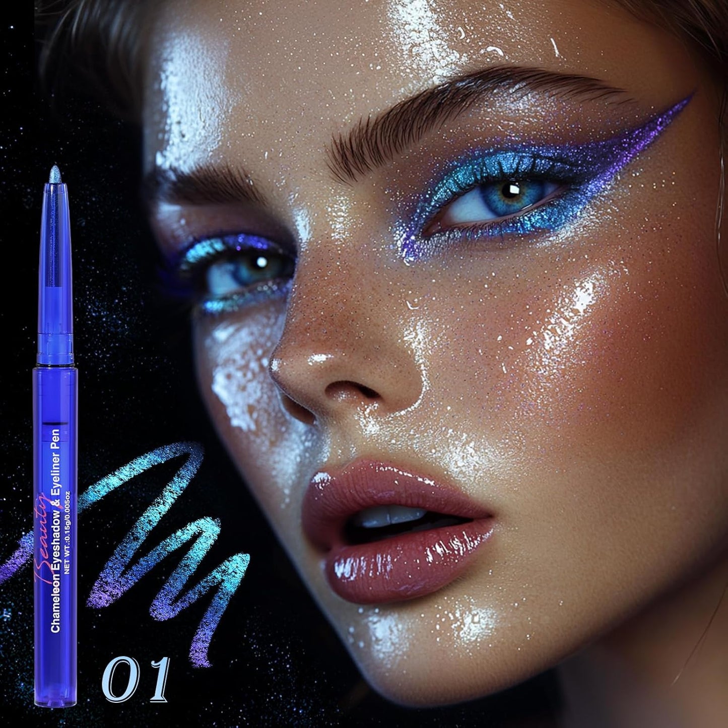 UCANBE Chameleon Eyeshadow & Eyeliner Gel Pencil - Multichrome Shifting Colors Metallic Glitter Eye Makeup,Waterproof Long-Lasting Smudge-Proof Multi-Dimensional Color (Electric Blue to Royal Purple)