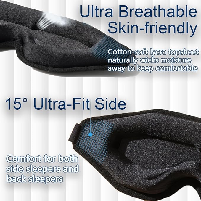 Eye Mask for Lash Extensions, Sleep Mask for Side Sleeper, Eyelash Sleeping Mask for Extensions,100% Block Out Light Sleeping Eye Mask for Women Men ,3D Sleeping Mask Adjustable Strap Ear Plugs