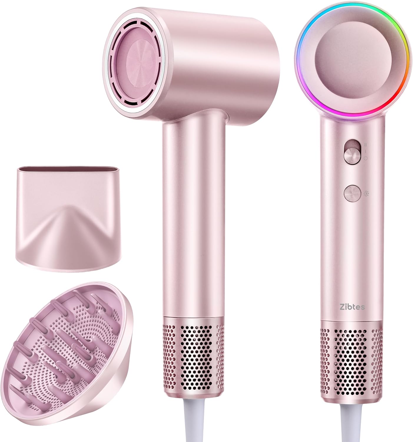 High-Speed Hair Dryer, 160,000 RPM Brushless Motor for Ultra-Fast Drying,500M Ionic Negative for Frizz Reduce, Low Noise Thermo-Control Blow Dryer with Diffuser for Curly Hair Women and Men,Rose Gold