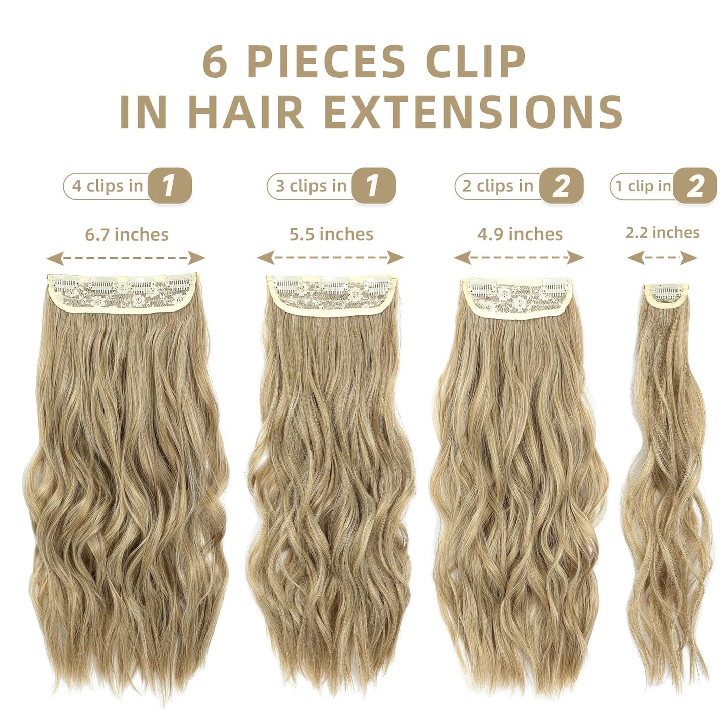Clip in Hair Extensions, 6 PCS Natural & Soft Hair & Blends Well Hair Extensions, Long Wavy Hairpieces(20inch, 6pcs,Mixed Dirty Blonde)