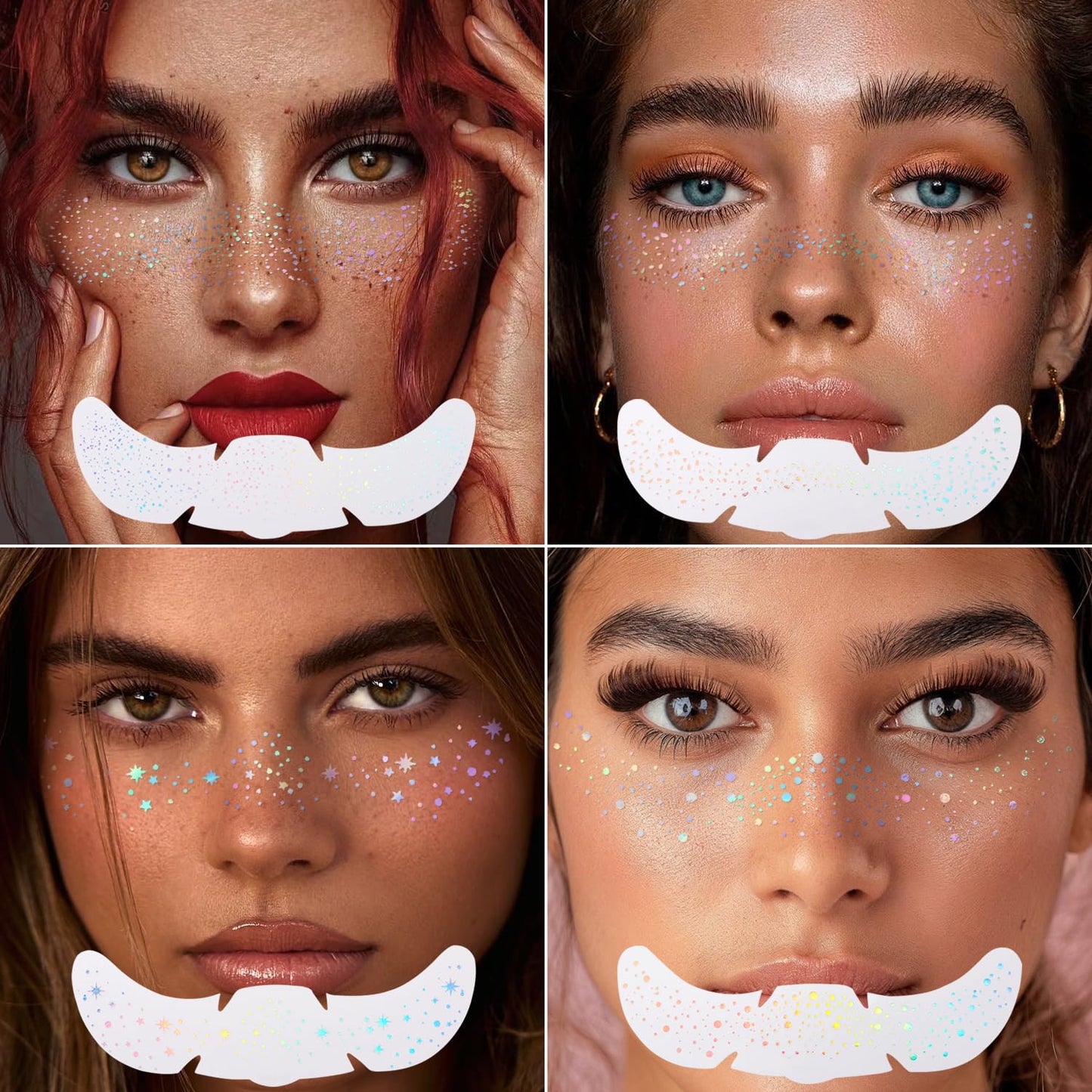 8 PCS Holographic Multicolor Glitter Freckles Face Tattoo, Makeup Patch, Faux Freckles Waterproof Temporary Tattoos Cute Glitter For Women and Kids Halloween Christmas (8PcsA Holographic Multicolor)