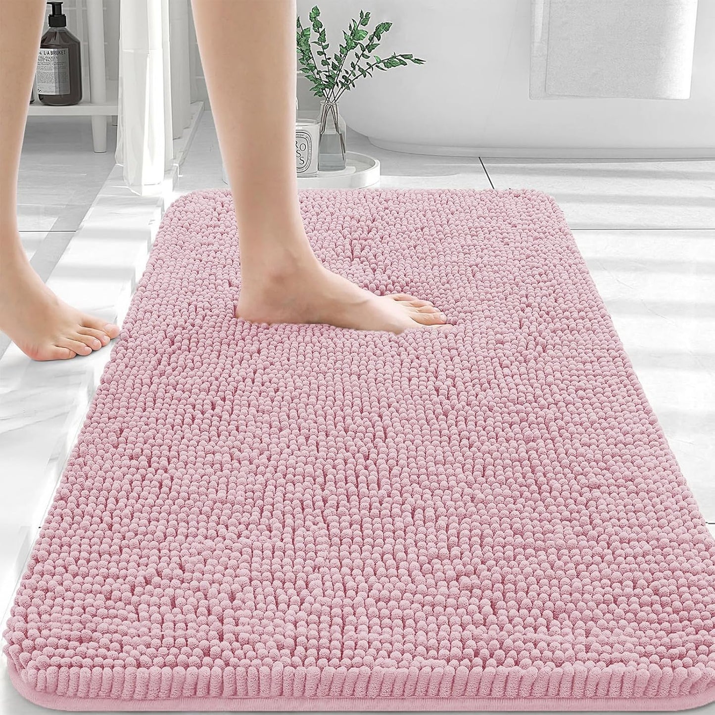 OLANLY Bathroom Rugs 30x20, Extra Soft Absorbent Chenille Bath Rugs, Rubber Backing Quick Dry, Machine Washable Bath Mats for Bathroom Floor, Tub and Shower, Home Decor Accessories, Dusty Rose