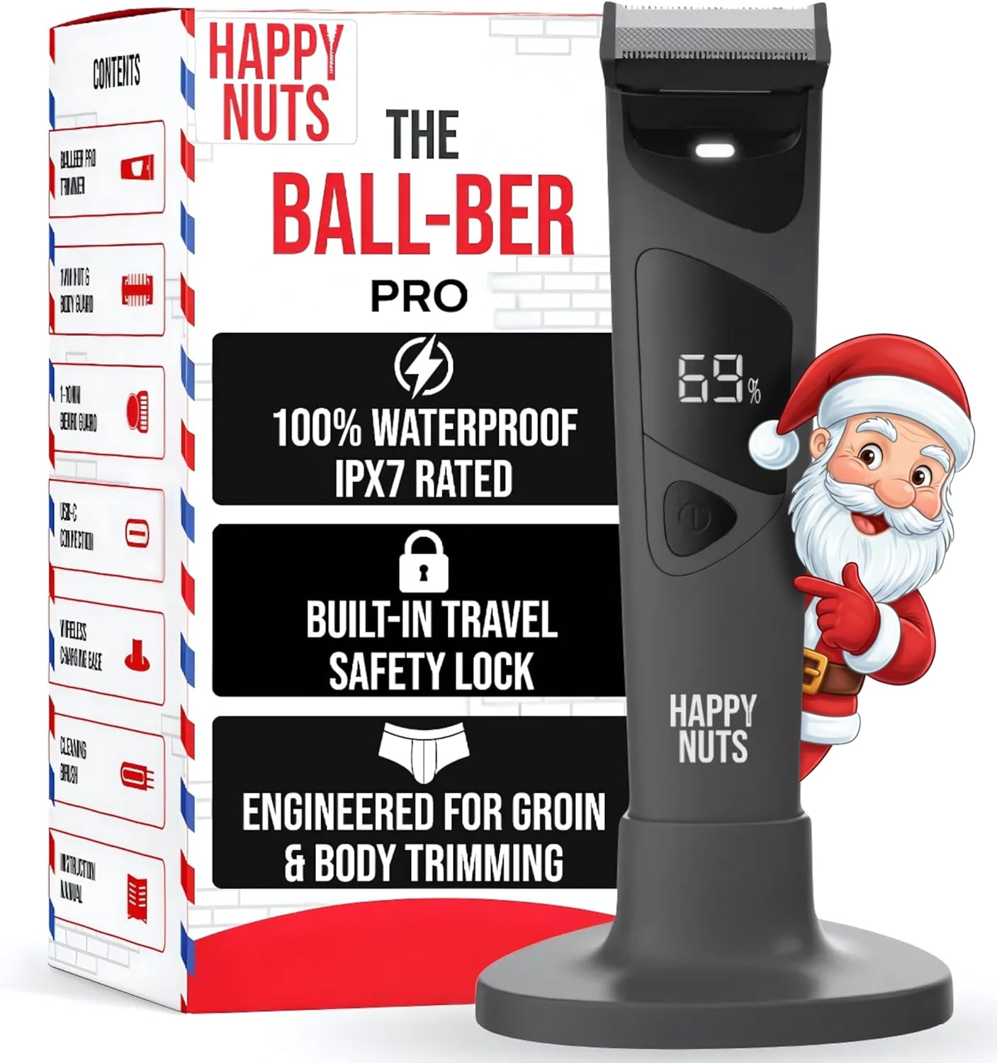 HAPPY NUTS The Ballber Pro Electric Groin & Body Hair Trimmer for Men - Mens Body Groomer Kit for Privates - Waterproof Shaver for Hard to Reach Areas
