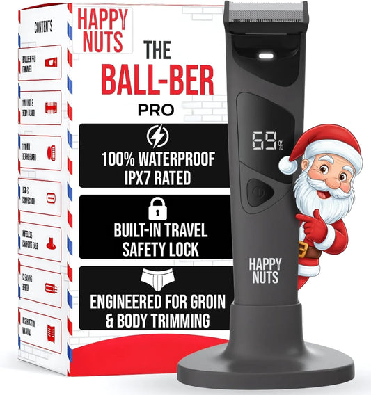 HAPPY NUTS The Ballber Pro Electric Groin & Body Hair Trimmer for Men - Mens Body Groomer Kit for Privates - Waterproof Shaver for Hard to Reach Areas
