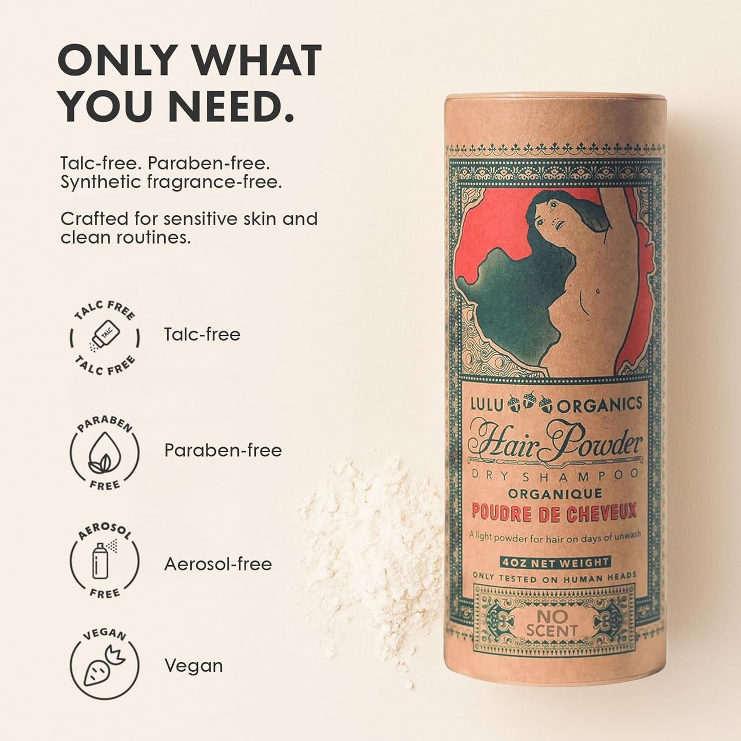 Non-aerosol Dry Shampoo Powder for Dark, Blonde and Oily Hair, All Natural Shampoo Body Powder for Women and Men, Paraben & Talc free No White Cast Synthetic Fragrance, Unscented - 4oz