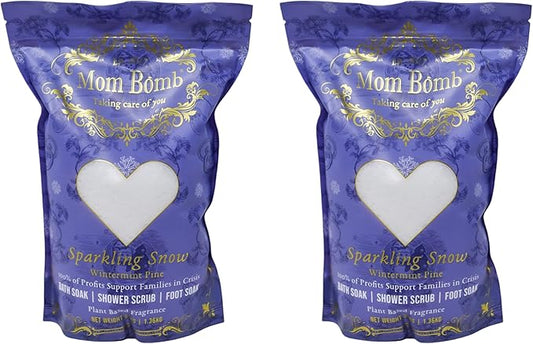 Mom Bomb Sparkling Snow Bath Soaks: Indulge in 3 lbs of Serenity for Baths, Showers, and Foot Treatments