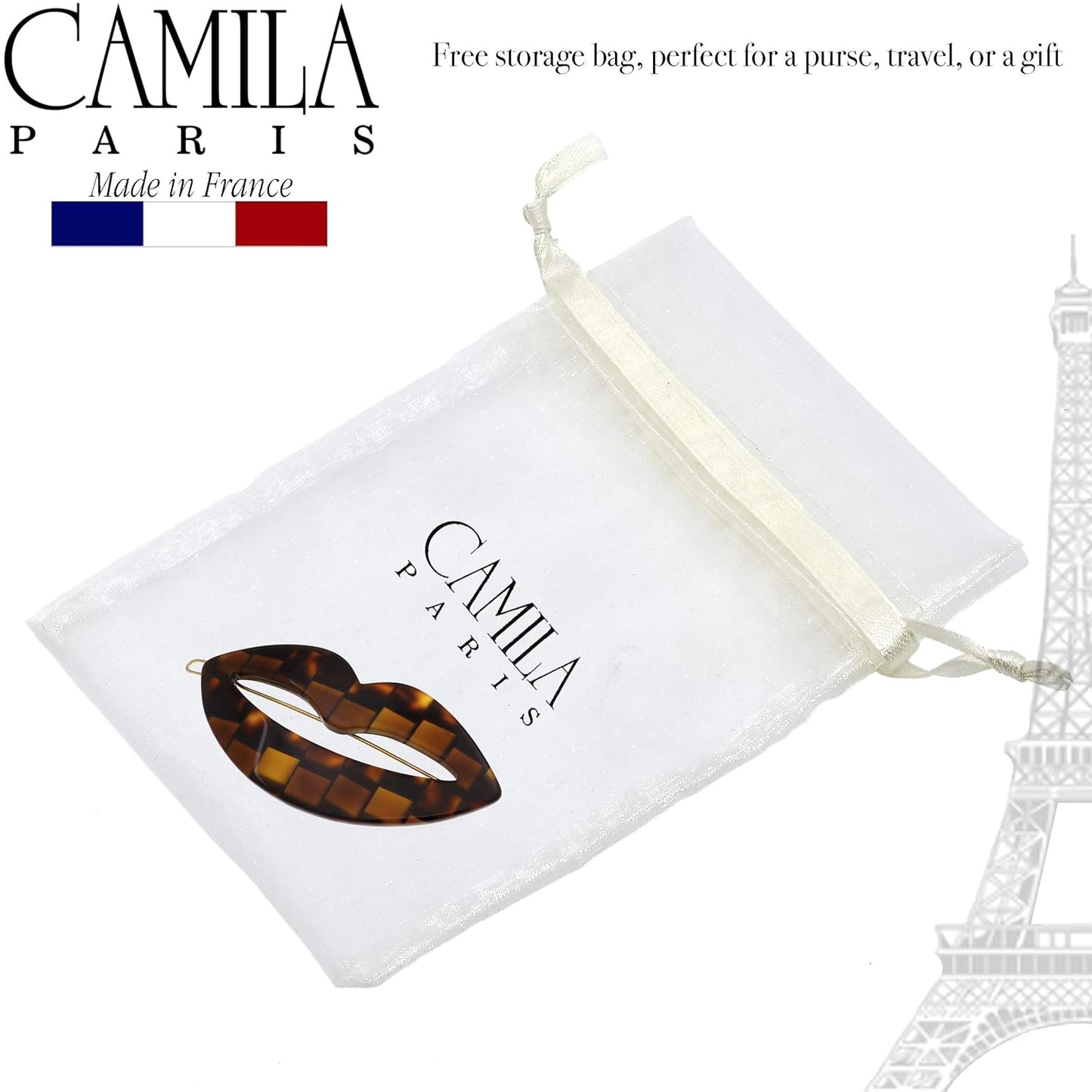 Camila Paris CP2971 French Hair Barrette Clip for Girls, Small Handmade Kiss Brown, Strong Hold Grip Hair Clips for Women, No Slip and Durable Styling Girls Hair Accessories, Made in France