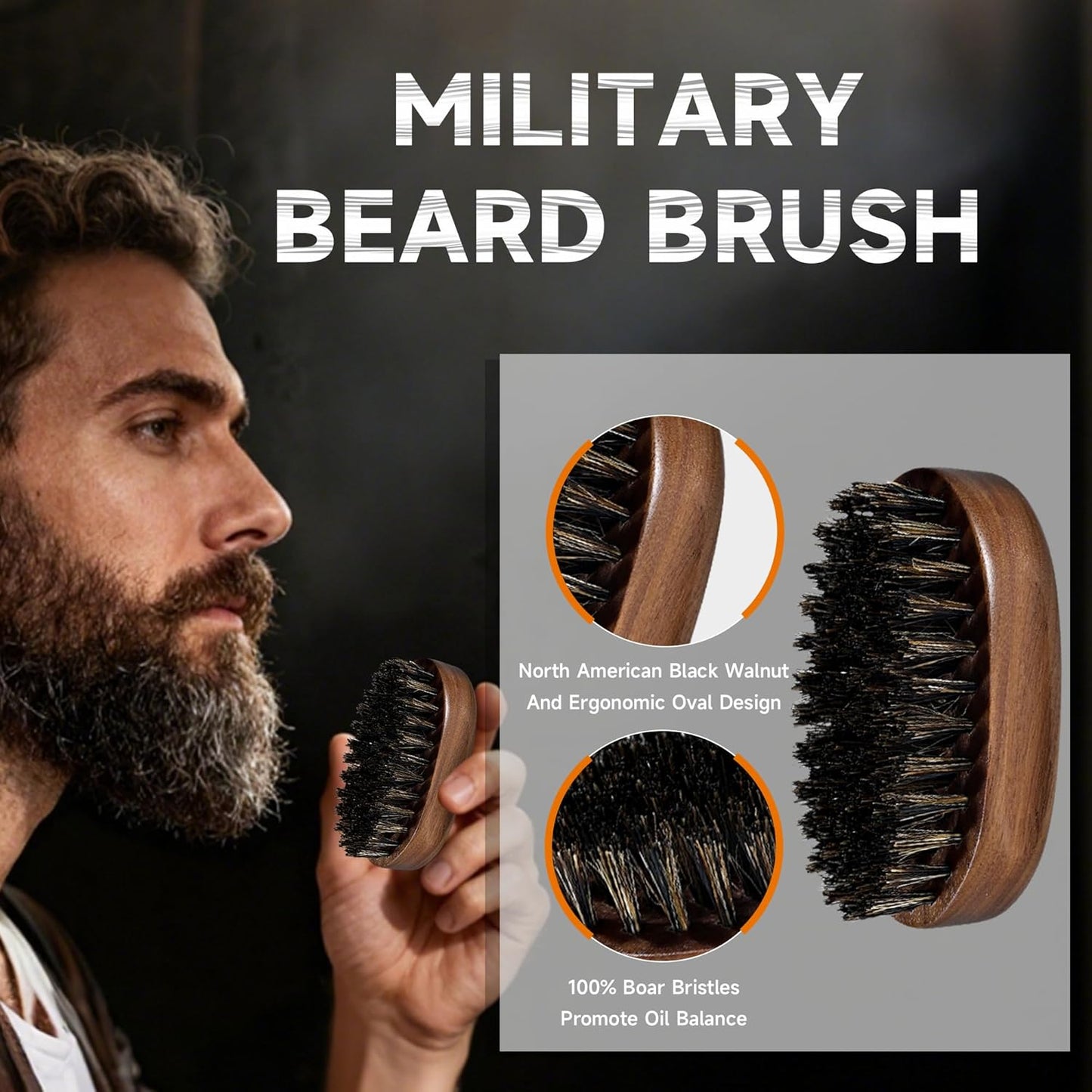 BFWood Mens Beard Brush Comb Kit: Small Travel Beard Set - Natural Boar Bristles With Black Walnut Wood, Grooming Sandalwood Mustache Comb, Mustache Trimming Sissors With Storage Bag