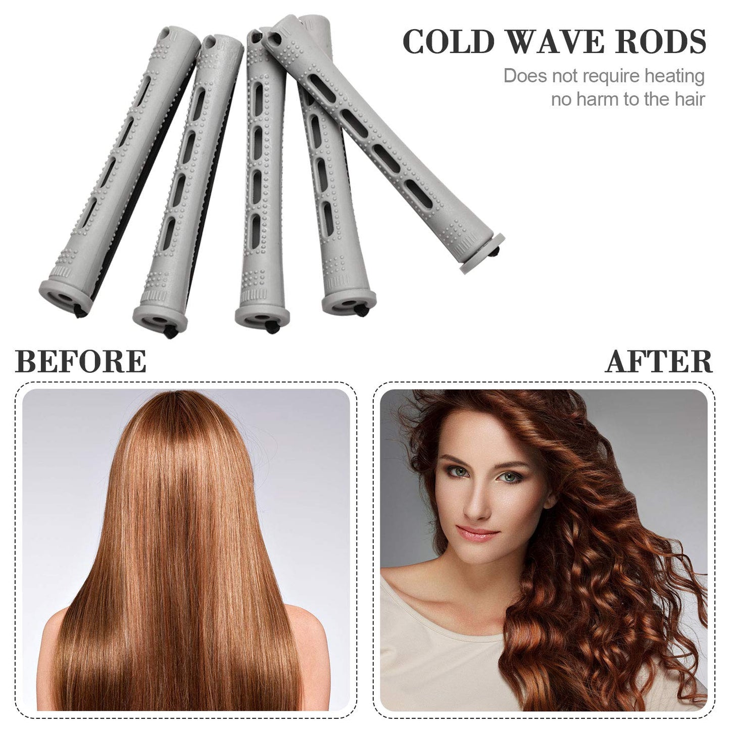 24 Pieces Hair Perm Rods Plastic Cold Wave Perming Curlers Hair Rollers with Steel Pintail Comb Rat Tail Comb Tools for Hairdressing Styling(Grey,0.59 Inches)