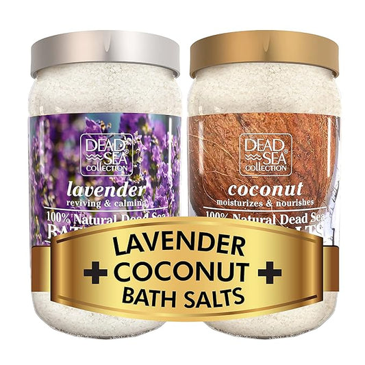 Bundle - Dead Sea Collection Bath Salts Enriched- Lavender + Coconut -Natural Salt for Bath -2 X Large 34.2 OZ. - Nourishing Essential Body Care for Soothing and Relaxing Your Skin and Muscle