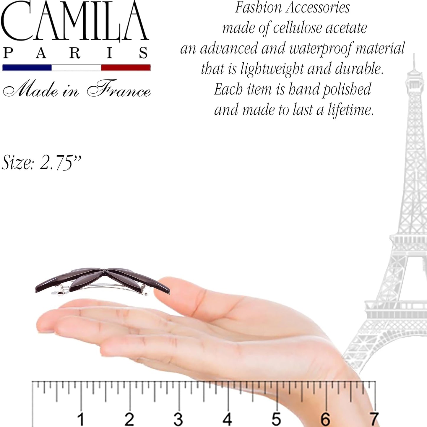 Camila Paris CP2426-CP2875 French Hair Barrette Clip for Girls Flower, Combo, Automatic Clasp Strong Hold Grip Hair Clips for Women, No Slip and Durable Styling Girls Hair Accessories, Made in France