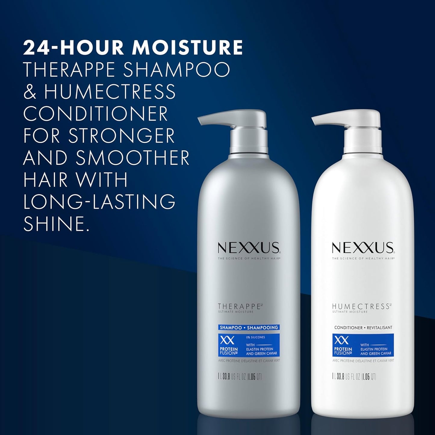 Nexxus Shampoo and Conditioner Therappe Humectress 2 Count for Dry Hair Silicone-Free, Moisturizing Caviar Complex and Elastin Protein for thicker and stronger hair 33.8 oz