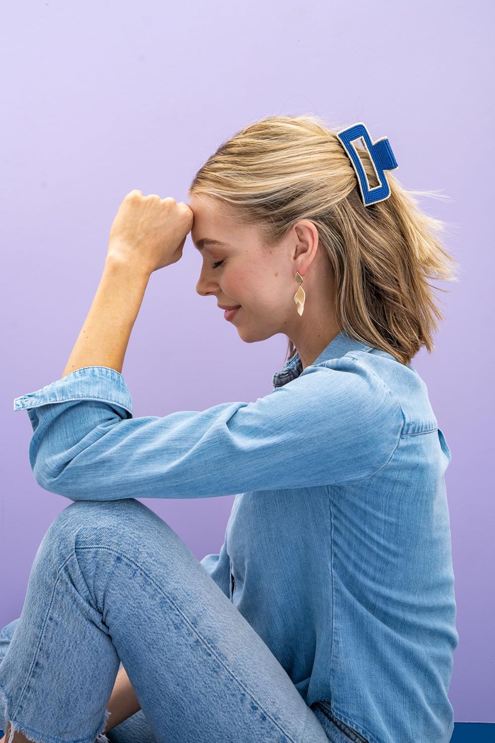 INK+ALLOY Beaded Hair Clips, Lola Large Statement Boho Cute Claw Clips for Women, Secure Hold for Thin & Thick Hair, Handmade Accessories for the Modern Bohemian, 3.5-Inches (Denim Blue)