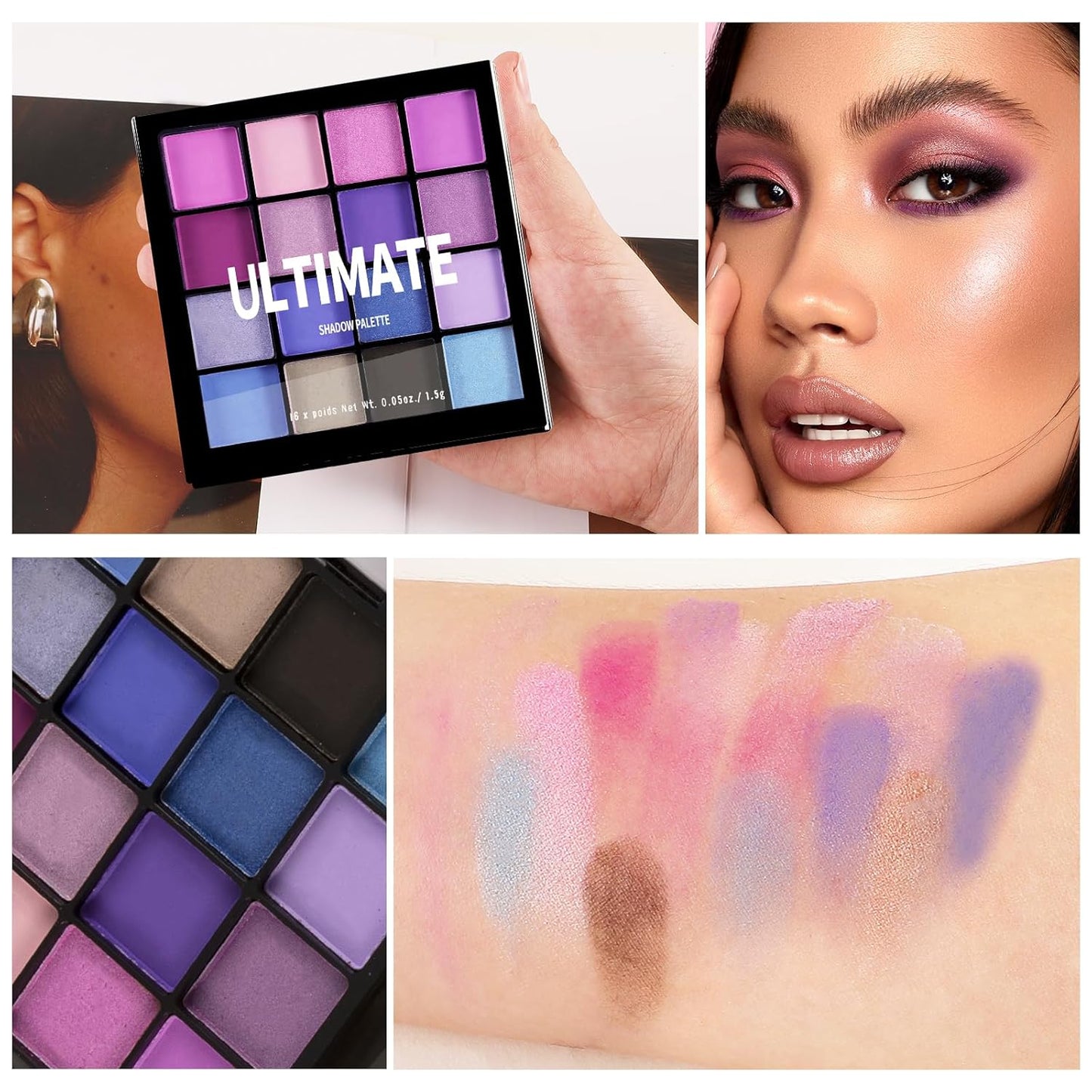 Boobeen Colorful Eyeshadow Palette Makeup-16 Colors, Matte and Glitter Eyeshadow, Bright Eyeshadow palettes, Blendable, Easy to Build Dramatic Glamour Looks (Blue)