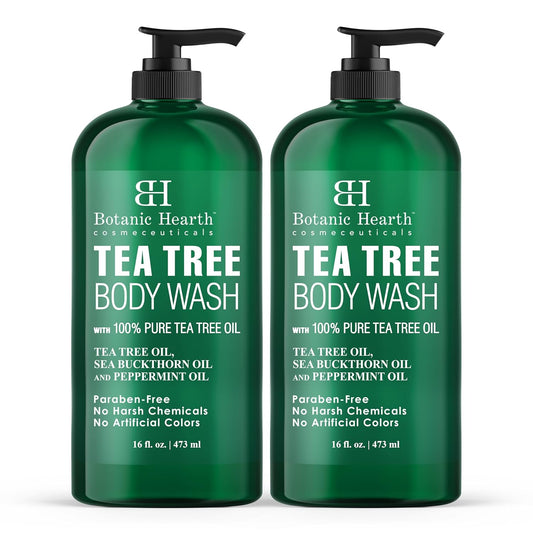 Botanic Hearth Tea Tree Body Wash | 16 Fl Oz | Helps Soothe Itchy, Dry Skin, Antifugal Body Wash With 100% Pure Tea Tree Oil | Sulfate Free, Paraben Free, For Men And Women Set Of 2