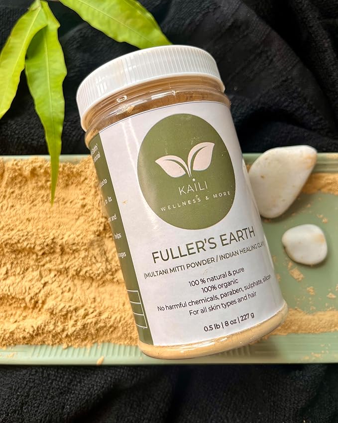 KAILI WELLNESS & MORE 100% Natural Bentonite Clay Kit, 8oz + 2oz Fuller's Earth (Multani Mitti) for DIY Face Pack, Hair Mask & Body Detox, with Accessories, 25% Extra