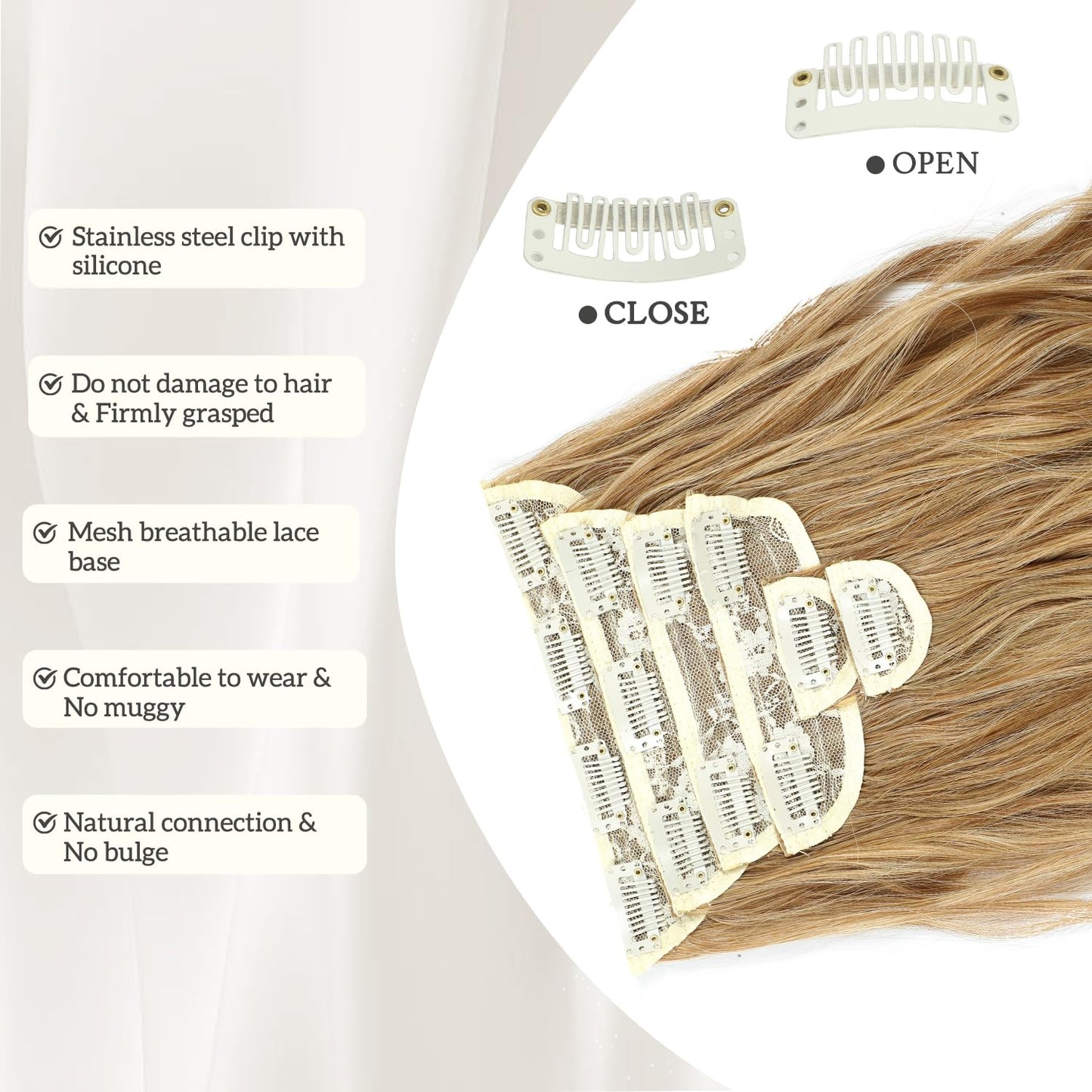 Clip in Hair Extensions, 6 PCS Natural & Soft Hair & Blends Well Hair Extensions, Lonng Wavy Hairpieces(24inch, 6pcs,Golden Blonde)