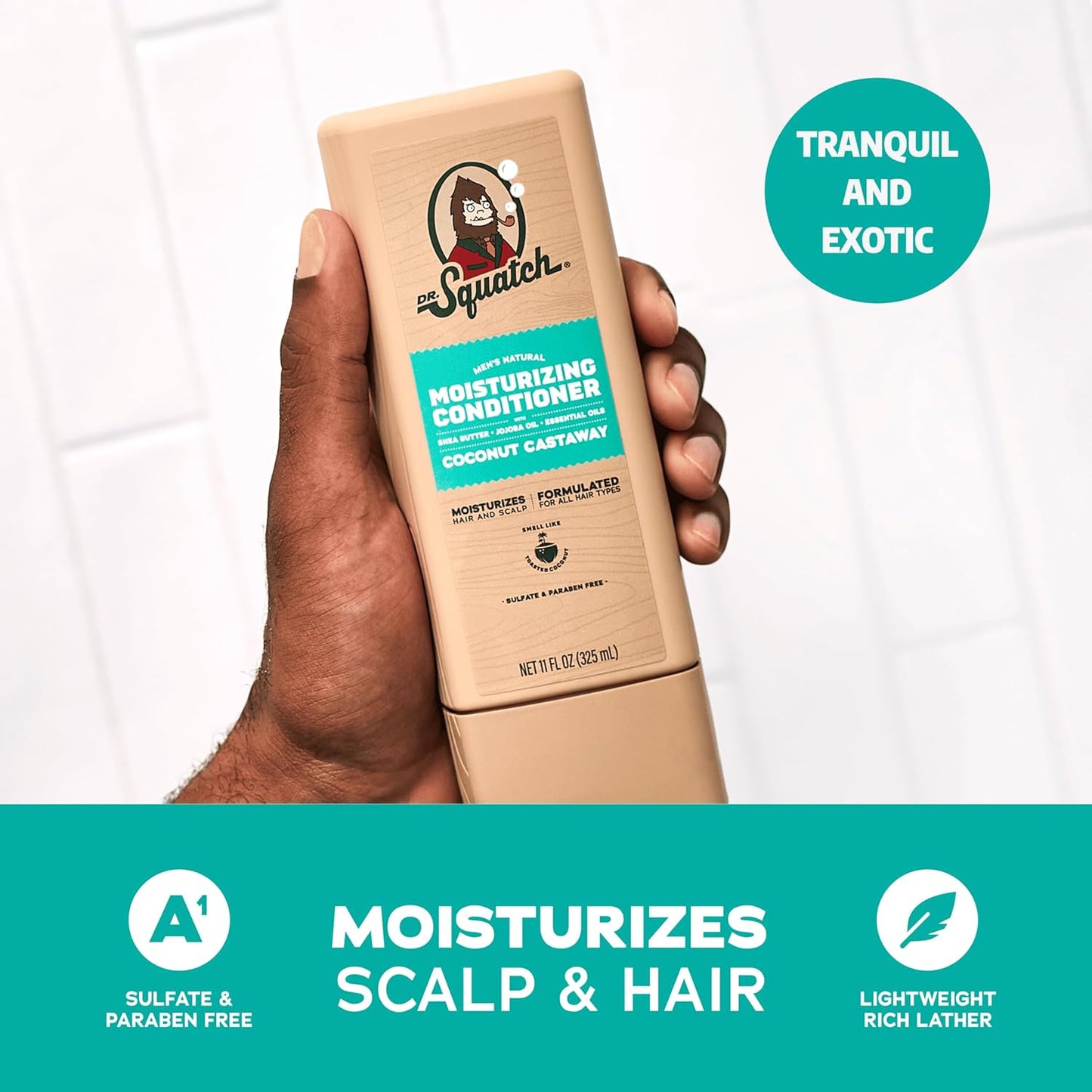 Dr. Squatch Natural Hair Bundle for Men - Healthy, Full Looking Hair - Coconut Castaway Shampoo (8 fl oz), Coconut Castaway Conditioner (11.5 fl oz)