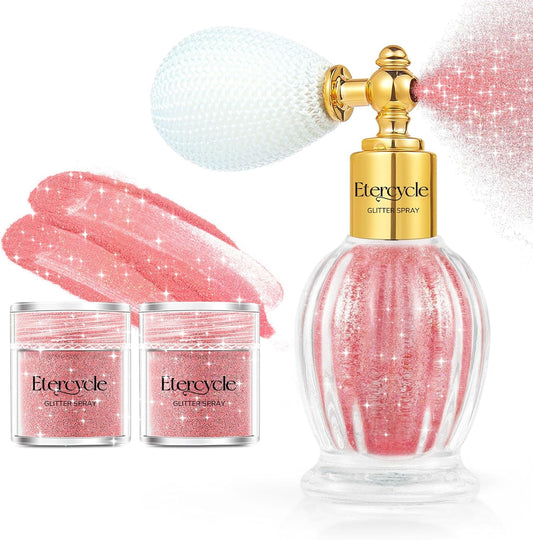 Etercycle Glitter Spray for Hair and Body, Pink Extra Fine Face Shimmer Powder, Shiny Fine Glitter Beautiful Face Makeup Glitter for Rave Accessories Easter Christmas Halloween Clothes