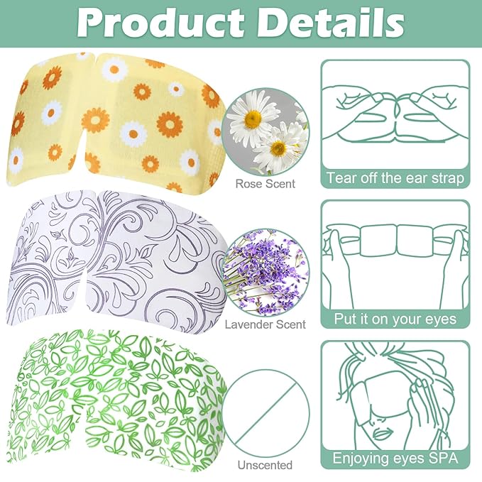 48 Packs Steam Eye Mask Disposable Self Heating Eye Mask for Dry Eyes Spa Warm Sleep for Home Office Travel Eyestrain Relieve