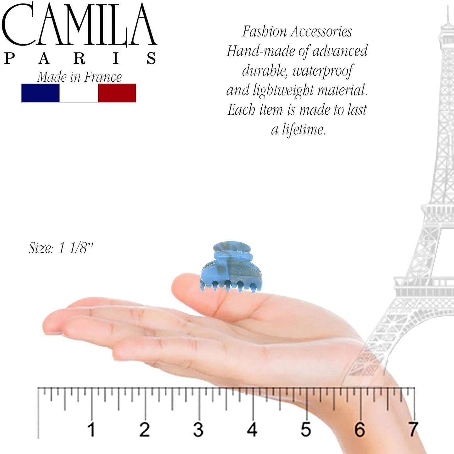 Camila Paris CP3069 French Hair Clip for Women, Handmade, Blue, Small, Girls Hair Claw Clips Jaw, Durable Styling Hair Accessories for Women, Strong Hold No Slip Grip, Made in France