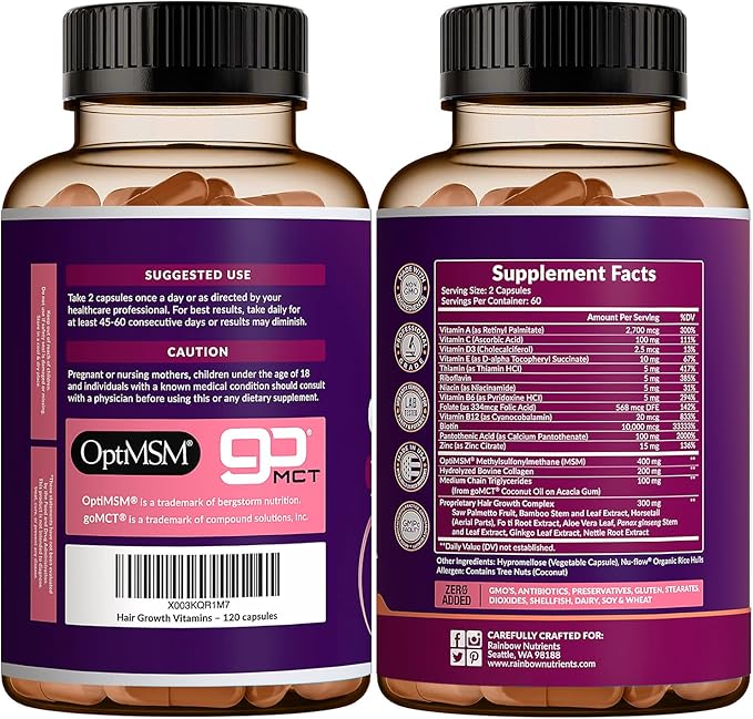 Hair Growth Vitamins for Women | Biotin 10,000mcg, Collagen, Patented OptiMSM®, goMCT®, Saw Palmetto | Naturally Regrow Stronger & Healthier Hair, Skin and Nails | Stops Hair Loss | 60 Day Supply