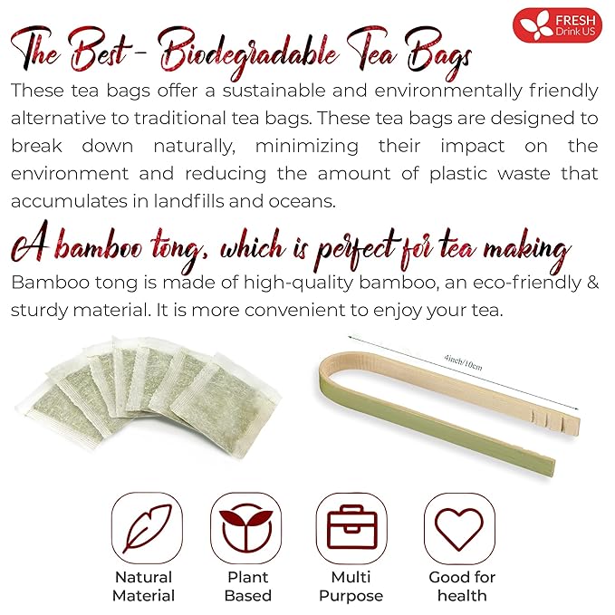 FreshDrinkUS, Premium 140 Hibiscus Flowers Tea Bags, 100% Natural, Handmade, Pure from Hibiscus Flowers. Loose Flower Hibiscus Herbal Tea. Hibiscus Flower Tea. No Sugar/Caffeine/Gluten, Vegan.