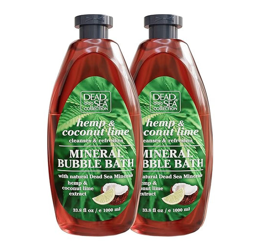 Dead Sea Collection Bubble Bath with Hemp & Coconut Lime for Women and Men – Pure Dead Sea Minerals - Relaxing Foaming Bath - Nourishing and Moisturizes Skin - Pack of 2 (67.6 fl.oz)