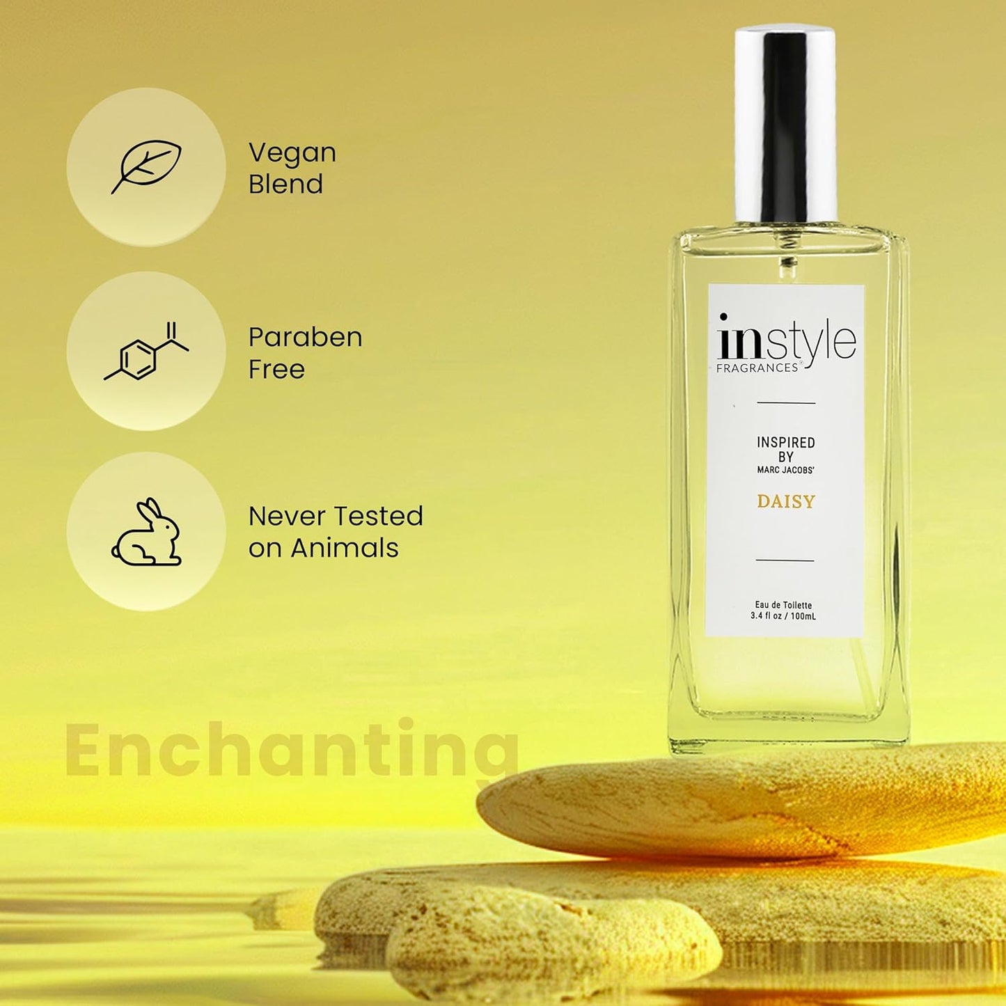 Instyle Fragrances, Inspired by Marc Jacobs' Daisy, Women’s Eau de Toilette, CLEAN, Vegan, Paraben-Free, Never Tested on Animals, 3.4 Fluid Ounces