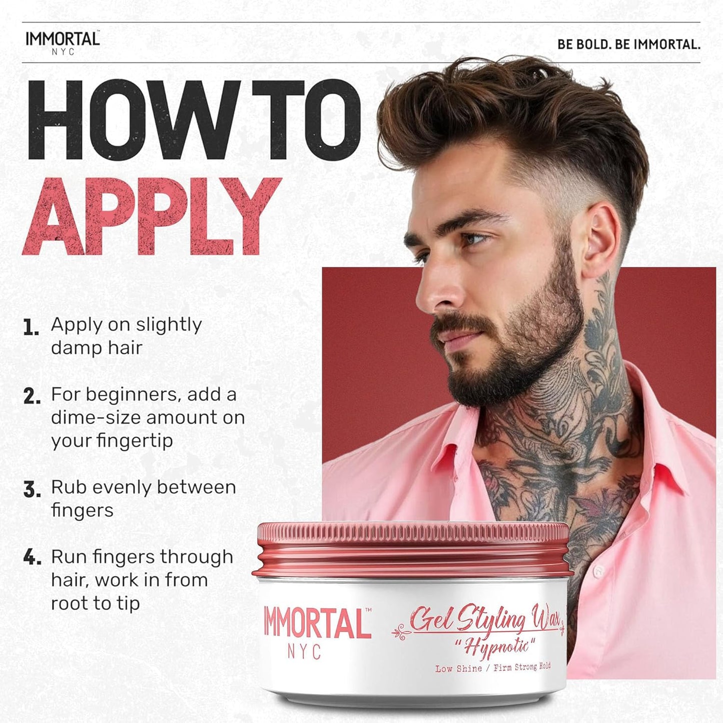 Immortal NYC Hair GEL STYLING WAX - Hypnotic, Maximum Firm Strong Hold, Low Shine Gel/Wax - Mens Water Based Pomade/Hair Wax, No Residue Hair Pomade - All Natural Gel/Wax for All Hair Types