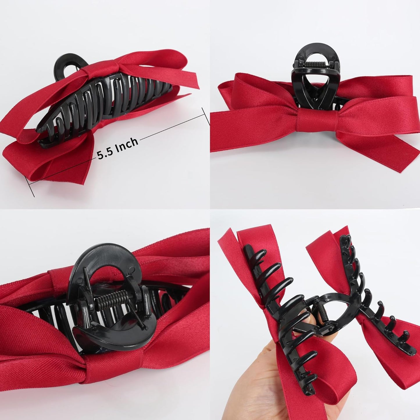 FAELBATY Silky Satin Hair Claw Clips with Big Bows - Non-Slip Claw Clips for Thin or Thick Hair, Gift Set for Women and Girls, Wedding Bridesmaids - 4 PCS