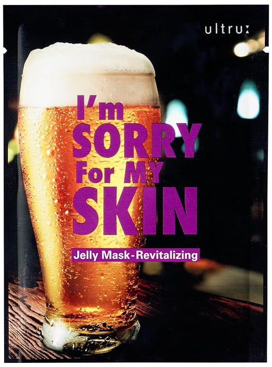 I'M SORRY FOR MY SKIN Jelly Face Mask Korean Skin Care, Hydrating Face Masks Skincare Set, Self Care Items for Glow Beauty, Teacher Appreciation Gifts for Women, Pack of 10 (Beer Revitalizing Mask)