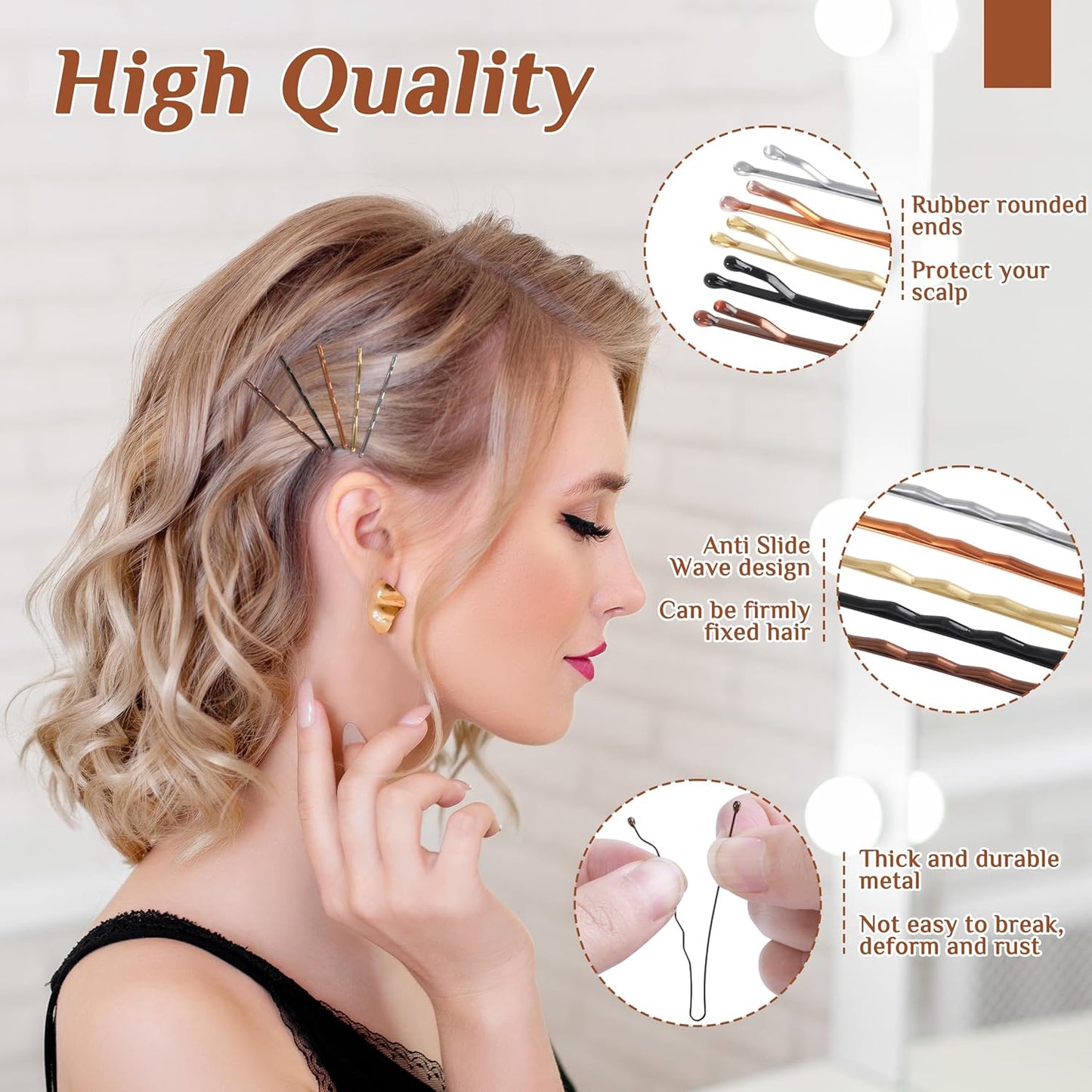 DF DUALFERV Bobby Pins, 500 Pcs Brown Blonde Black Hair, 2 Inch Premium, Secure Hold, Hair Pins for Women and Girls