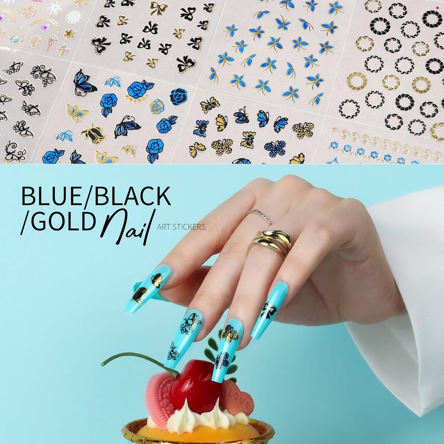 Teenitor 50 Sheets Nail Stickers for Nail Art, Flower Nail Art Stickers Gold Floral Nail Decals for Nails Design, Nail Decor Nail Accessories for Women Girls Kids Summer