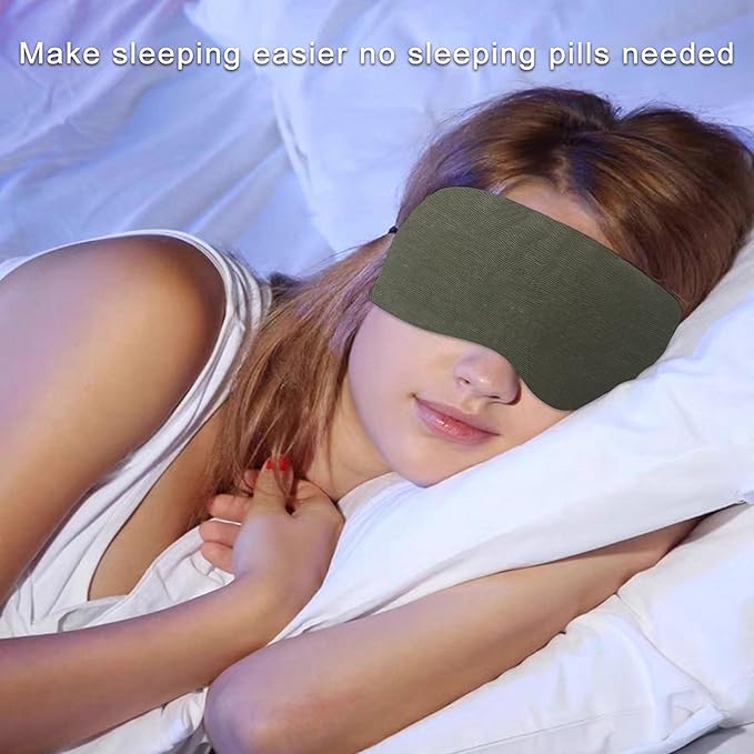 Linen Eye Mask for Girls,Travel Breathable Sleep Mask,Adjustable Strap, Hypoallergenic, Cooling with Travel Bag Gift Package(Dark Olive)