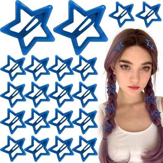 Joez Wonderful 20 Pcs Star Hair Clips, 1.26''/3cm Metal Snap Hair Clips, Cute Star Clips Hair Barrettes, Non-Slip Fashion Hair Accessories for Women (Dark Blue)